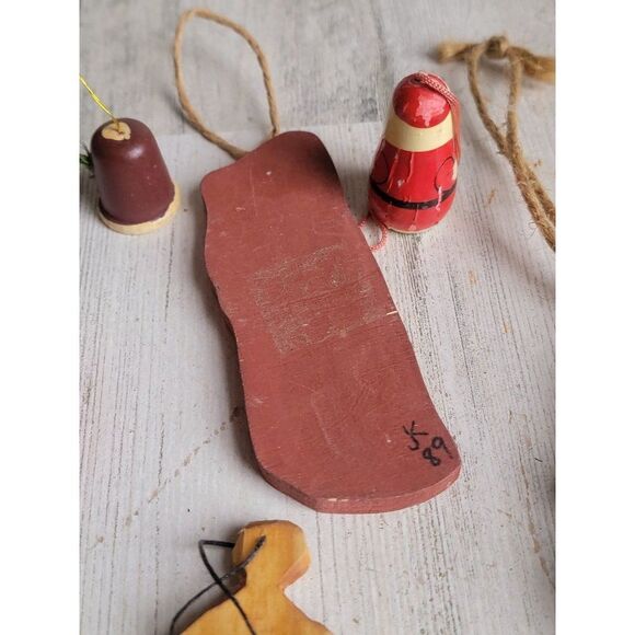 Santa Claus paint brush rustic wooden variety ornament Xmas set - Picture 11 of 12